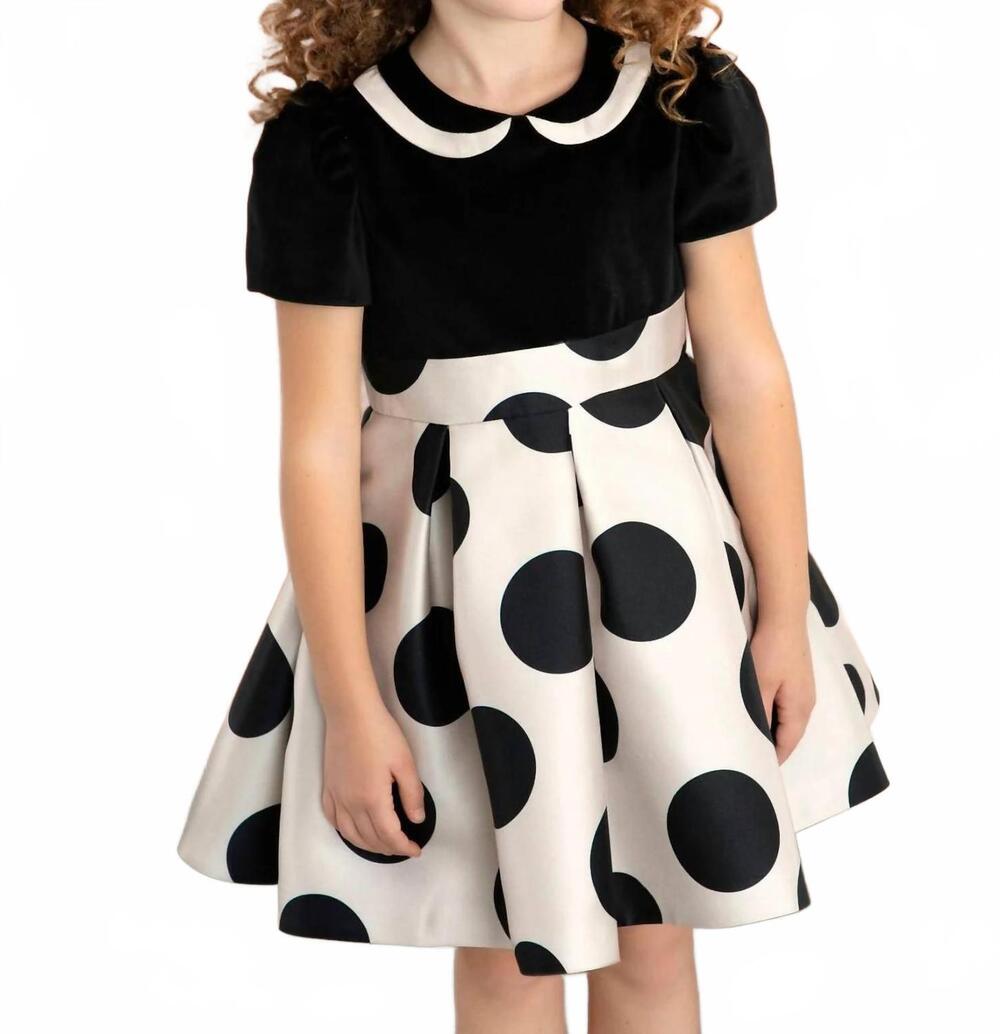 NEW ABEL & LULA girl's polka dot dress in black/gold